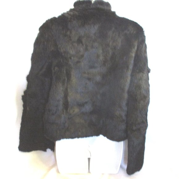 LEATHER Genuine RABBIT Fur BOLERO Coat Jacket - Picture 4 of 6